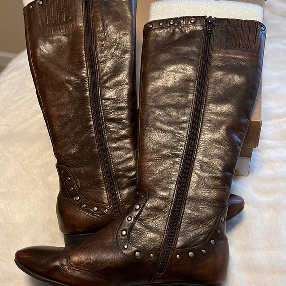Born Cognac Brown Leather Boots with Nickel Studs - Picture 3 of 4